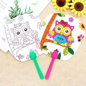 兒童手作💕 塗鴉扇子 紙扇繪畫 著色紙扇 手繪空白扇 填色扇 圓扇 紙扇 幼兒園美術材料 兒童DIY 親子互動 禮物
