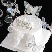 訂單滿199出貨  ♞,♘,♙唯美女神生日蛋糕裝飾生日快樂鑽插牌立體蝴蝶幻彩蝴蝶插件