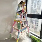 免運🌈 多巴胺彩色貓爬架 實木人字梯貓爬柱 DIY自製貓攀爬架 麻繩編製貓抓柱 太空艙一體架 網紅貓咪吊床 實木貓咪爬架