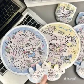 臺灣出貨💥小貓系列自拍反光板可折疊便攜式手搖團扇夏天可愛小扇子隨身攜帶