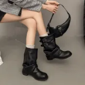 短靴 女生靴子 馬丁靴 低筒靴 韓國靴 小短靴 秋冬靴 煙筒短靴 中筒靴 切爾西靴 真皮短靴 褶皺堆堆褲管靴女2026夏