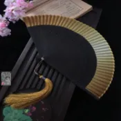 江戶日式日本和風摺扇子和服扇真絲女扇小花雕刻漸變空白扇金色綠