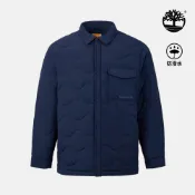 Timberland 男款藍黑色寬版輕量羽絨防潑水襯衫外套|0YH6QP52