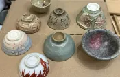 古瓷堂日本回流瓷器 日本回流諏訪蘇山青瓷杯 手工耶馬燒清水燒一口杯 太田蓮月茶道杯 老件諮詢品相下單不退換 古董陶瓷茶器收藏