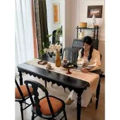 法式全實木餐桌 160×84×78CM 咖啡桌 會客桌 工作台 書桌 客廳桌 會議桌 桌子