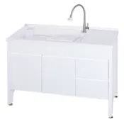 【u-home 台灣】台灣製造  實心人造石洗衣槽 U-5120L 立柱型浴櫃 活動式洗衣板 陽洗台 洗衣台【方塊國際】