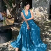 【桃喜Rich女裝】夏日法式洋裝 高階感綁帶掛脖A字裙 性感露背度假海邊長裙 紅色顯白連身裙 藍色派對無袖連衣裙 顯瘦