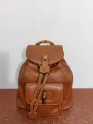 義大利製 Gucci 竹節 真皮 焦糖咖啡色 古著 手提 束口包 後背包