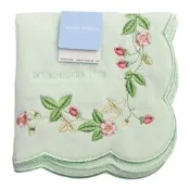 WEDGWOOD  莓果圖樣刺繡飾邊純棉方巾_森林綠