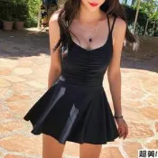 經典時尚連身泳衣 遮肚顯瘦 遊泳泡溫泉 海邊渡假拍照 美背泳裝 小露性感 防走光褲裙 Q52