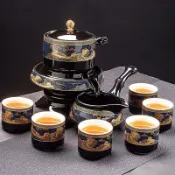 中式茶具組🍵陶瓷懶人自動茶具石磨茶具套裝功夫茶具茶杯茶壺整套全套辦公室 泡茶組 汝窯茶具 茶具禮盒 高端禮盒組 