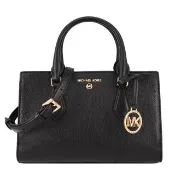 【Michael Kors】VALERIE系列 荔枝紋皮革 金字LOGO 斜背/肩背 三層 黛妃包 斜背包 (經典黑)