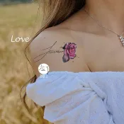 微刺青 M-818 英文Love漸層玫瑰花朵👑大邱紋身👑【T08Z】小清新 假刺青輕紋身 防水 紋身 刺青 貼紙 T08
