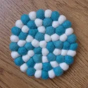羊毛氈 球球 手工 杯墊 圓形 10cm 藍