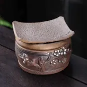 【花仙兒】中式烤茶炒茶溫茶爐 粗陶焙茶器 茶葉提香器 家用香薰乾燥花 蠟燭烘茶器 圍爐煮茶新款寒梅加熱底座保溫