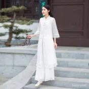 高品質太極服🥼 套裝 打坐 中式 宮廟 武術服 練功 站樁功夫裝單/兩件套 春秋新款茶服改良漢服女複古顯瘦旂袍連衣裙闊 