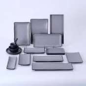 貓與鼠百貨店 日式黑灰密胺長方碟商用長方形燒烤盤子耐摔防燙壽司火鍋專用餐具