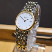 二手 實品在台北 瑞士浪琴Longines Flagship白面半金鍊帶 石英女錶L5.132.3