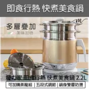 【免運 快速出貨】魔力家 304不鏽鋼雙層隔熱防燙美食鍋 快煮鍋 2.2L 快煮壺 電子鍋 宿舍鍋 電煮鍋 蒸/煮/涮