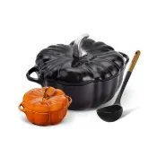 【STAUB】南瓜造型琺瑯鑄鐵鍋24cm贈南瓜烤盅＋矽膠湯勺(德國雙人牌集團官方直營)