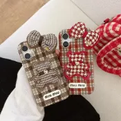 蘋果 IPHONE 17 i16 i15 i14 i13 PROMAX新年紅 小香風千鳥格紋 愛心小熊 編織蝴蝶結手機殼