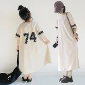 【橘魔法】車線背後數字短袖長洋裝 大人 女 大童 兒童 女童 童裝 連衣裙 連身裙 親子裝 母女裝