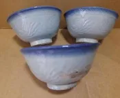 古早碗  台灣老碗盤 藍釉扇竹鳥 金魚紋 飯碗  碗粿碗湯碗- 3 碗合售