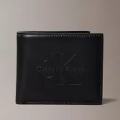 Calvin Klein 壓印CK男士皮夾 短夾 真皮皮革 男夾 錢包 黑色CK(現貨)