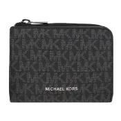 【Michael Kors】COOPER系列 銀字LOGO 防刮皮革 10卡 對折 中夾/拉鍊零錢袋(字母黑)