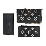 【Louis Vuitton 路易威登】M80482 壓花LOGO Monogram牛皮扣式三合一鏈帶斜背包(黑x米)『entrupy安心購』