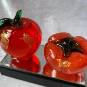 水晶玻璃 金箔柿子 金箔蘋果 一世平安 事事平安(組)