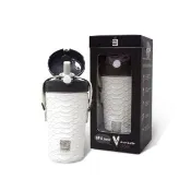 【Purenine】Kids兒童時尚彈蓋隨身多功能 不鏽鋼 保溫杯-290ML附皮杯套+背帶(白色皮套+黑蓋瓶組)(保溫瓶)