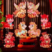 2026春節馬年對貼，新年裝飾福字門貼，植絨卡通生肖大門對拜，春節過年佈置