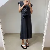 Anna S ANNAS 正韓 墊肩 洋裝 棉質 無袖 修飾手臂 連身裙 懶人裙 長洋 長裙 長洋裝 長T 背心裙 素面 海灘裙 韓國