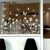 洛陽牡丹靜電免膠貼紙無膠窗貼2片靜電玻璃貼靜電窗貼玻璃門無膠雙面防水貼花