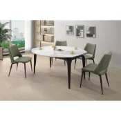 (店+)【全台傢俱】HY-26 克拉克4.7尺岩板伸縮圓/克拉克餐椅(綠)(灰) 工廠批發優惠