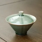協貿國際日用品生活4館 哲明 景德鎮斗笠蓋碗梅子青泡茶碗越窯青瓷手工復古中式三才茶碗