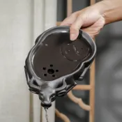 功夫茶盤紫砂茶海壺承金蟾招財豬牛轉乾坤茶具托幹泡盤儲水式迷你