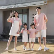 夏季揹帶褲親子裝短褲休閒運動褲牛仔短褲一家三口全家裝褲子JIAU