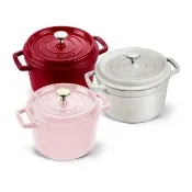 【STAUB】圓形琺瑯鑄鐵深鍋20cm-松露白/波爾多紅/粉紅奶酪3色任選(德國雙人牌集團官方直營)