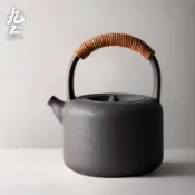九土日式手工陶泥煮茶壺【款式五磨砂黑】提樑燒水壺酒精炭爐茶具可明火加熱炭爐電陶爐茶壺明火茶壺煮水壺煮水陶壺CHR0599