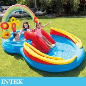 盒損全新福利品出清-INTEX彩虹橋噴水戲水游泳池/小滑水道297x193x25cm(175L)適用2歲+ (57453NP)