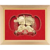 開運陶源 雅鑑鑫品 【小雙喜娃娃】 雙喜臨門(百年好合) 招桃花 純金箔畫 25 x 20 cm