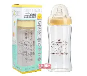 玟玟 (WINWIN) 婦嬰用品百貨名店 黃色小鴨GT-83464寬口徑葫蘆晶鑽玻璃奶瓶280ML~全新升級媽咪乳感奶嘴