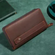 進口瘋馬皮男士手拿包長款真皮錢包復古牛皮高檔手包拉鏈手機包 UM有米家居