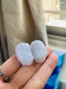 招財守財一對好~天然A貨緬甸玉 冰粉紫手工雕公母貔貅翡翠玉墜(一對) 乾淨淡粉滿底色 晶亮有光澤