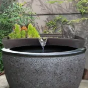 小胖達生活百貨 魚缸流水器 創意擺件 竹子流水 流水槽 藝術擺件陶瓷圓形魚缸過濾器循環系統流水器搭配茶臺養魚盆庭院魚池造景配