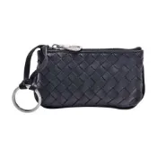 BOTTEGA VENETA  經典編織皮革拉鍊零錢/鑰匙包(黑色)