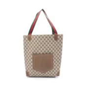 【DOKODEMO】【二手】Gucci托特包，舊Gucci GG Plus Sherry系列，47・02・4120，米色/ブラウンPVC塗層帆布皮革，GG Supreme Sherry系列托特包