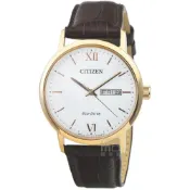 (店+)【CITIZEN 星辰】【柒號本舖】CITIZEN星辰ECO-DRIVE光動能皮帶錶-白面金框 / BM9012-02A